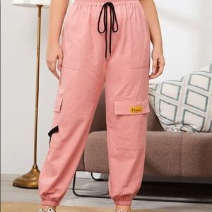 Plus Pink High Waist Cargo Pants